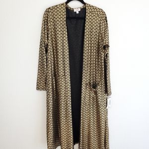 Long Duster Cardigan Lularoe Sarah Elegant collection XL Black Gold NWT